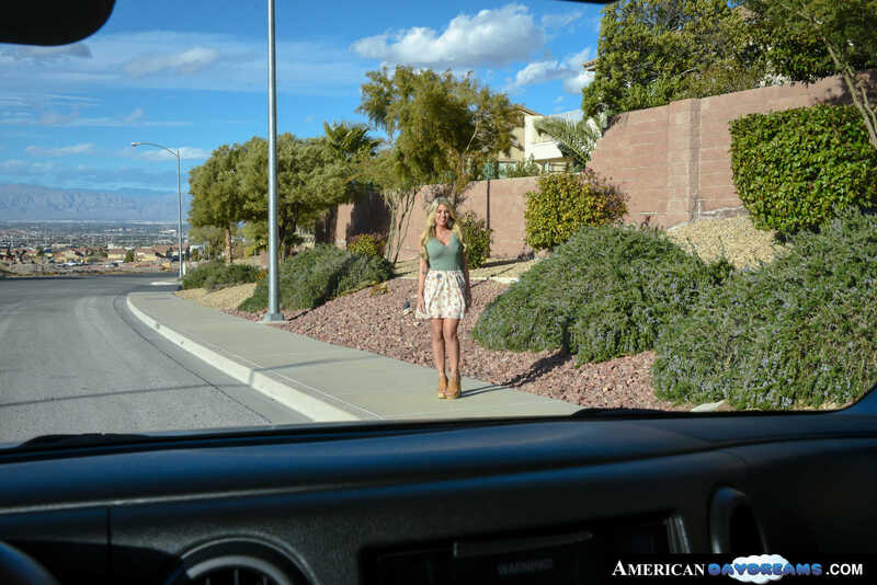 In the Kayla Kayden Naughty America porn scene 'Hitchhiking babe, Kayla Kayden, reciprocates your good deed with some dick sucking and wet pussy' from American Daydreams, Kayla Kayden is a model for American Davors.com