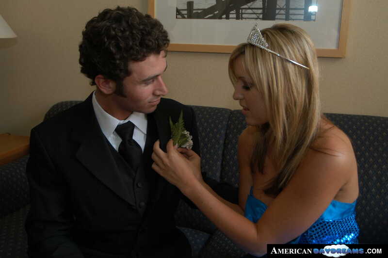 Naughty America Memphis Monroe porn: Memphis Monroe is fixing the corsage on her date's suit.