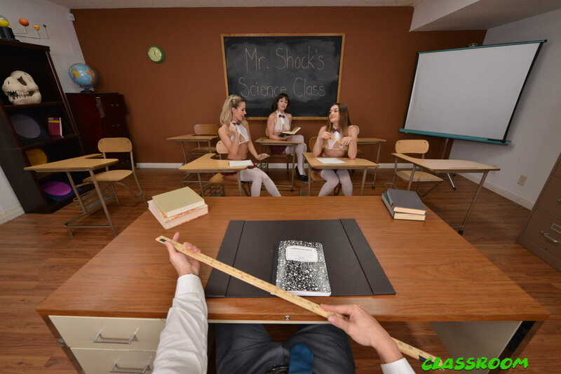 In the Bella Elise Rose, Jenna Noelle, Sera Ryder Naughty America porn scene 'College hotties, Bella Elise Rose, Jenna Noelle, & Sera Ryder, stay after hours with the professor and learn a lesson in team play' from Classroom, Bella Elise Rose, Jenna Noelle, Sera Ryder , and Kitty Kitty are in Mr. Shock's Science Class.