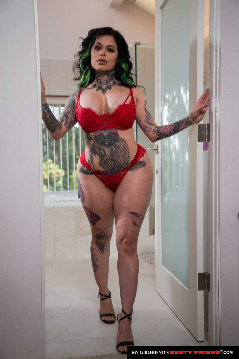 My Girlfriend's Busty Friend Xwife Karen porn scene 'Busty tattooed Latina Xwife Karen seduces her friend's man with her big tits' - Xwife Karen is a sexy, tattooed model with a red bikini.