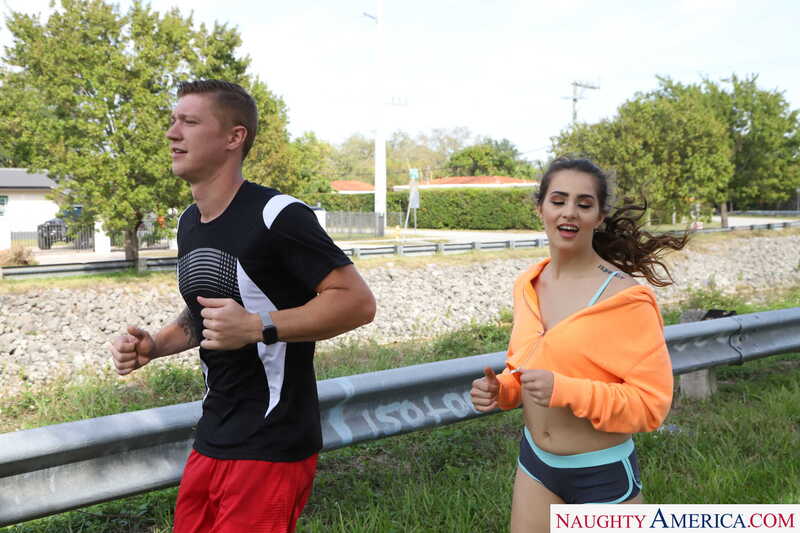 Naughty America Sofie Reyez porn: Sofie Reyez and a man are running on a road.