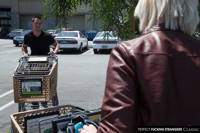 In the Siri Dahl Naughty America porn scene 'Siri's big tits get wet with cum' from Perfect Fucking Strangers, Siri Dahl is in a parking lot with a shopping cart.