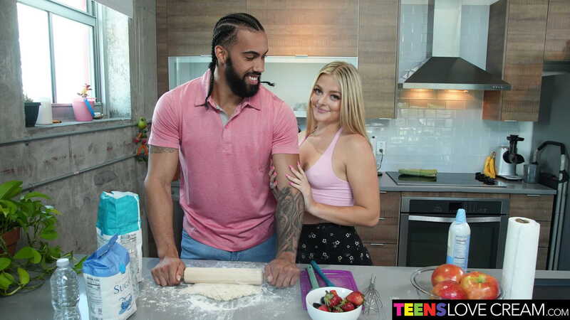 In the Jill Taylor Naughty America porn scene 'Cute blonde Jill Taylor loves her pie filled with cream' from Teens Love Cream, Jill Taylor and her boyfriend are making a cake together.