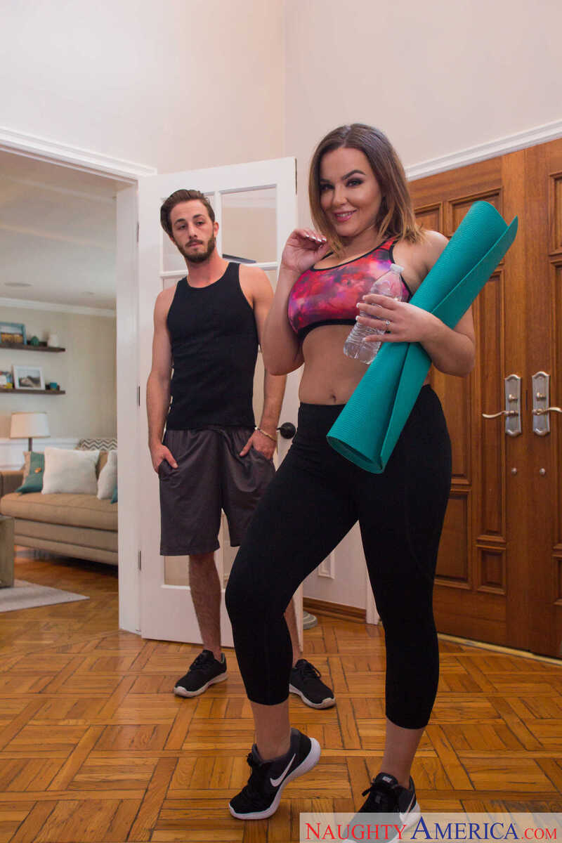 In the Natasha Nice Watch Your Wife porn scene 'Your wife Natasha Nice gets some cock and you are watching', Natasha Nice and her man are doing yoga together.